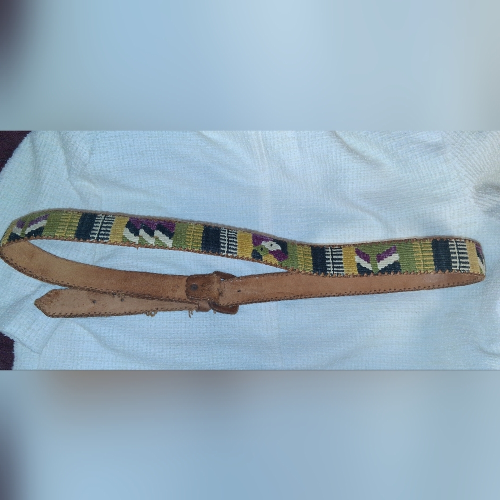 Vintage HAND CRAFTED Native American 46 leather belt HANDMADE Guatamala Indian